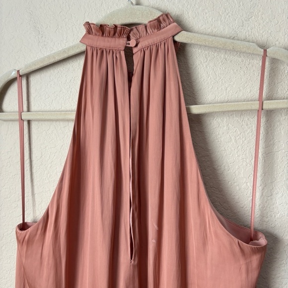 Blue Life Boho Satin High Neck Halter Flirty Smocked Waist Mini Dress - Picture 8 of 13